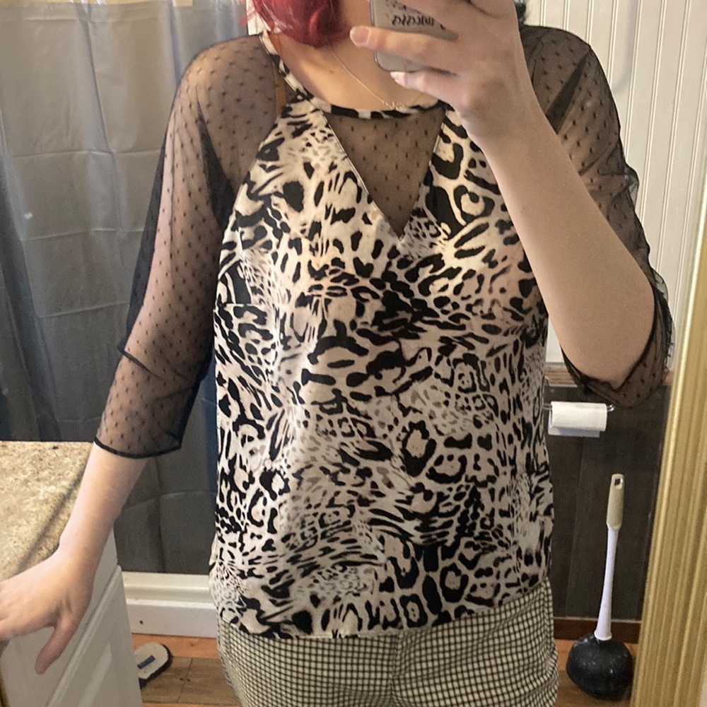 leopard print mesh sleeve top